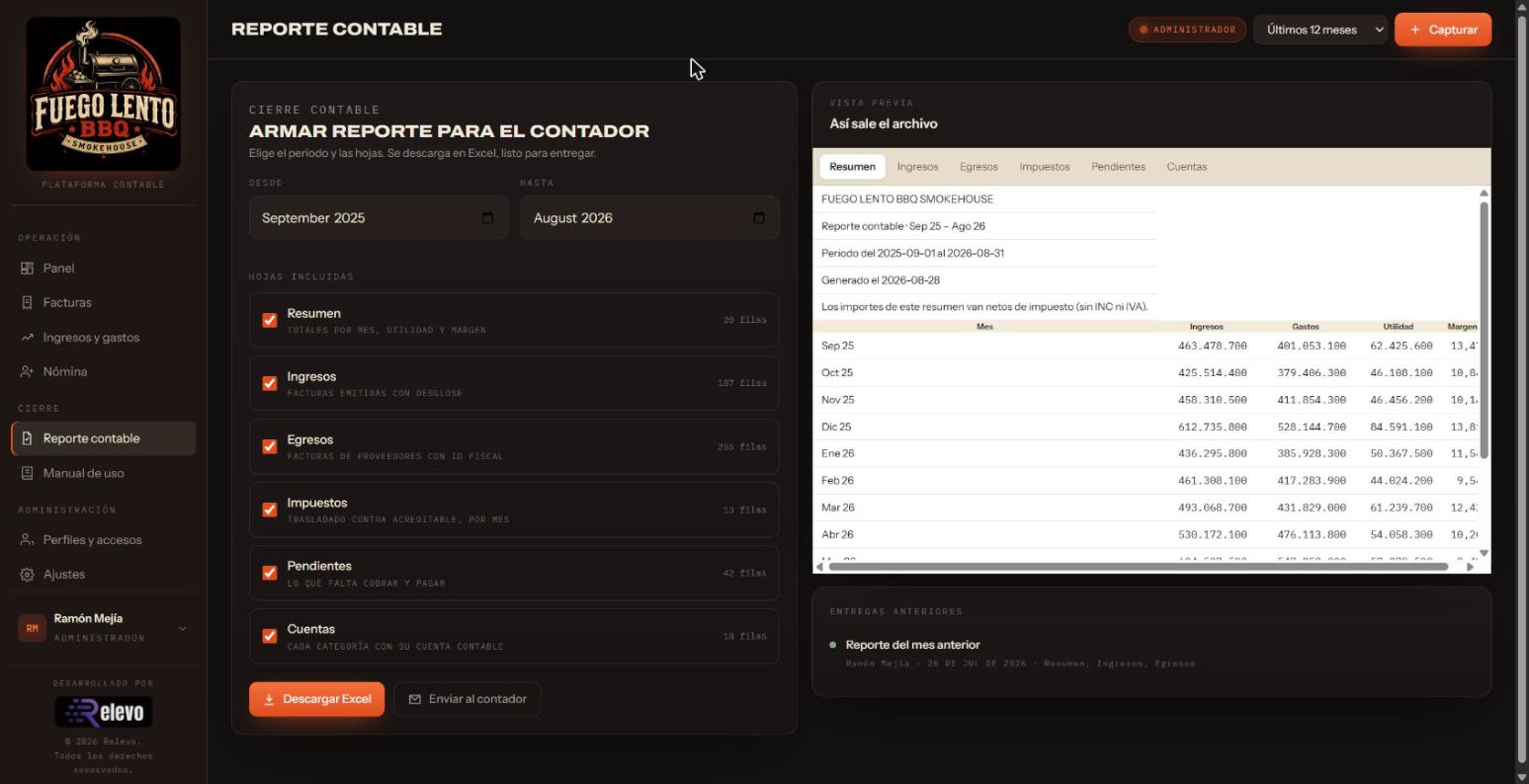 Armado del reporte contable en Excel con vista previa.