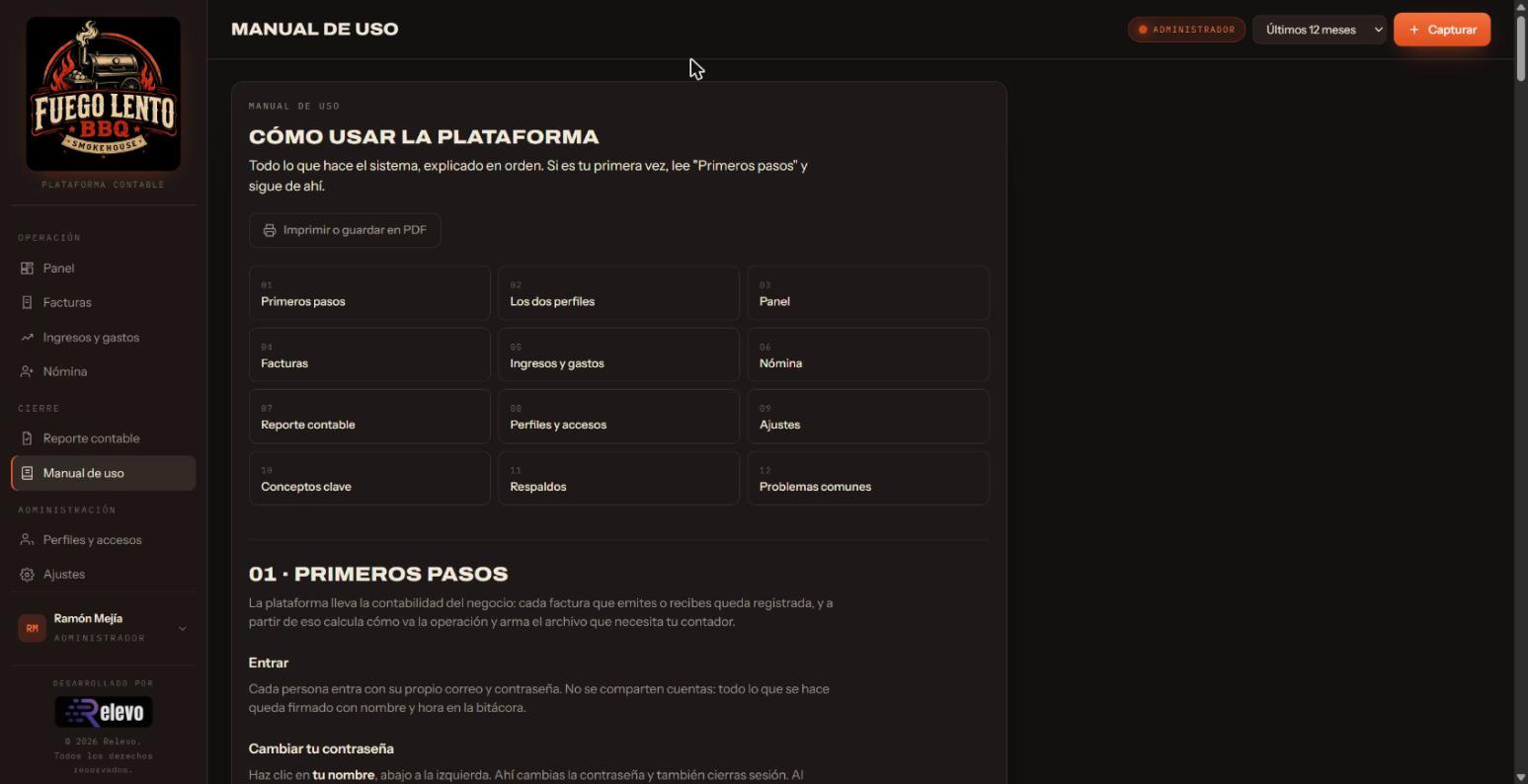 Manual de uso embebido dentro de la aplicación.